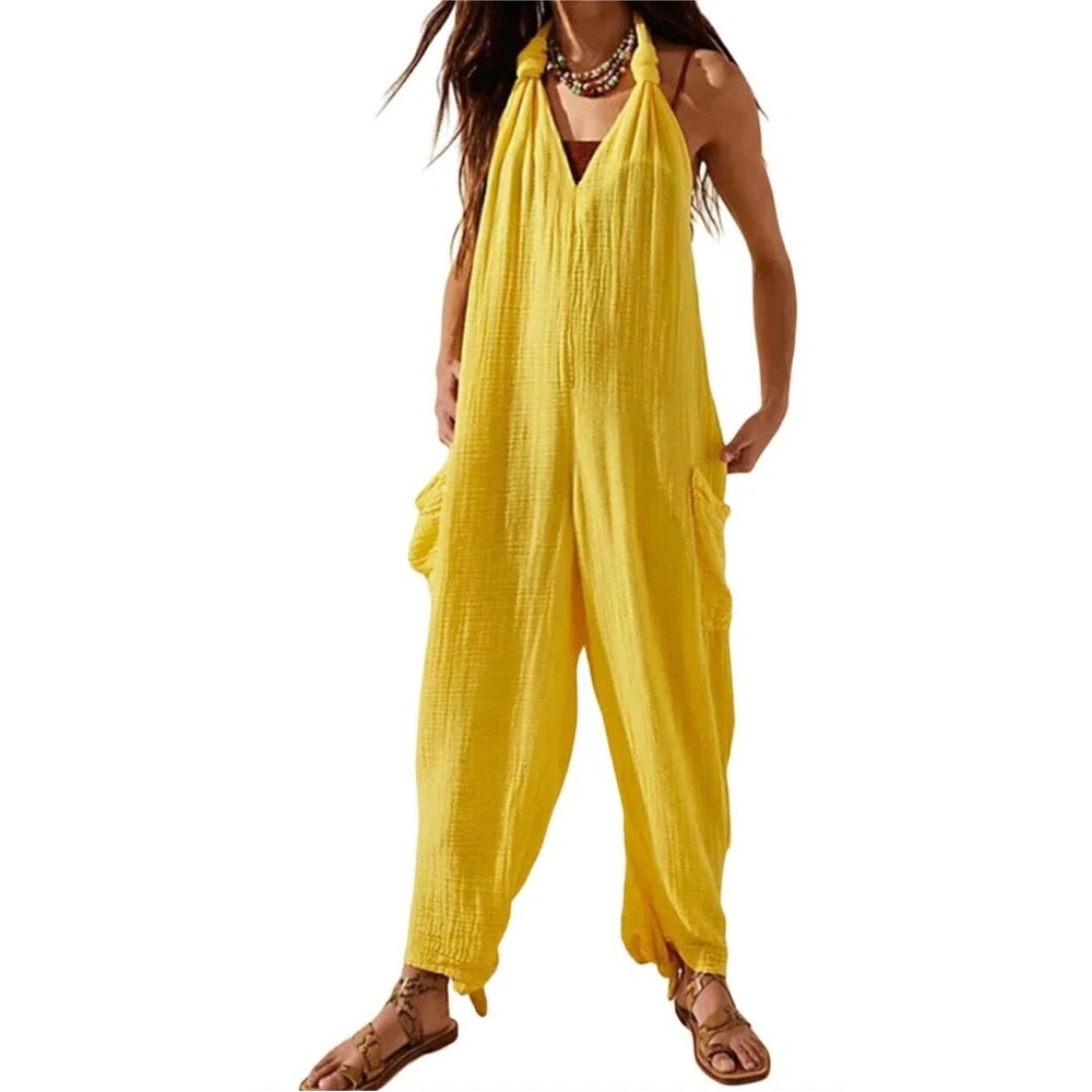 NWT! Free People Free-est Knot It Up Low Back Gauze Jumpsuit